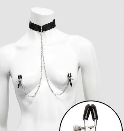 collar bdsm with nipple clamps
